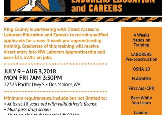 FREE Laborers Pre-Apprenticeship Training starts July – $21.32/hr starting apprentice wage – Limited Space!  Inbox x